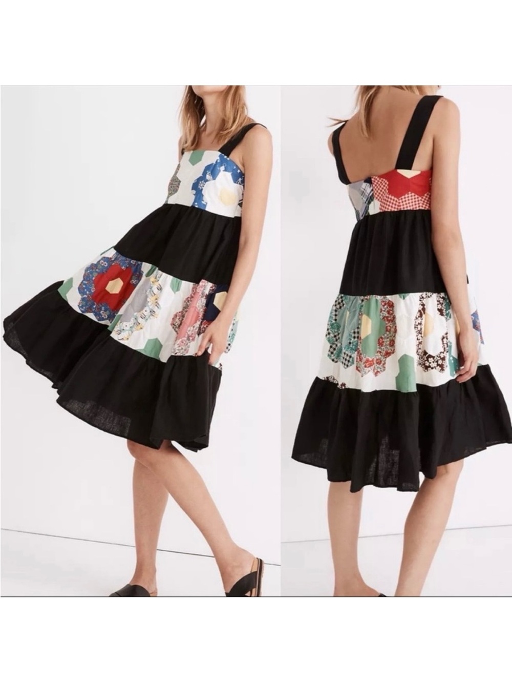 Madewell X Carleen Patchwork Surrounded Islands Floral Midi Dress Linen